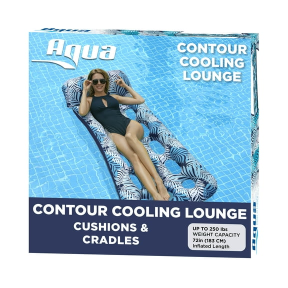 Aqua Leisure Inflatable Pool Float Water Contour Cooling Lounge, Blue Ferns