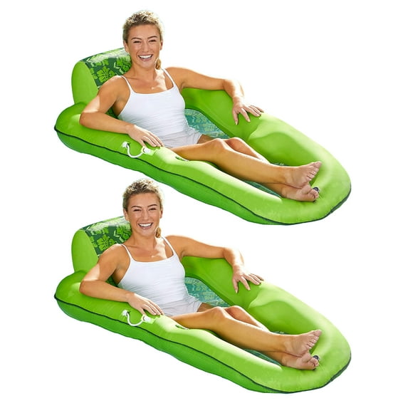 Aqua Leisure Luxury Water Recliner Pool Floats w/ Headrest, Lime (2 Pack)