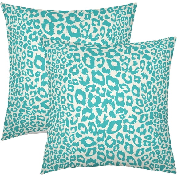 Aqua Leopard Print Pillow Covers 18x18 Inch Set of 2 Cheetah Animal Spots Decorative Throw Pillows for Couch Farmhouse Square Pillow Cases Home Decor for Living Room Sofa Bed Porch Outdoor