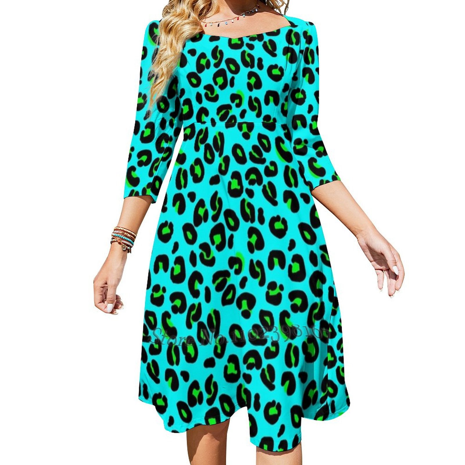 Aqua Leopard Spots Animal Print Pattern Evening Party Dresses Midi Sexy ...