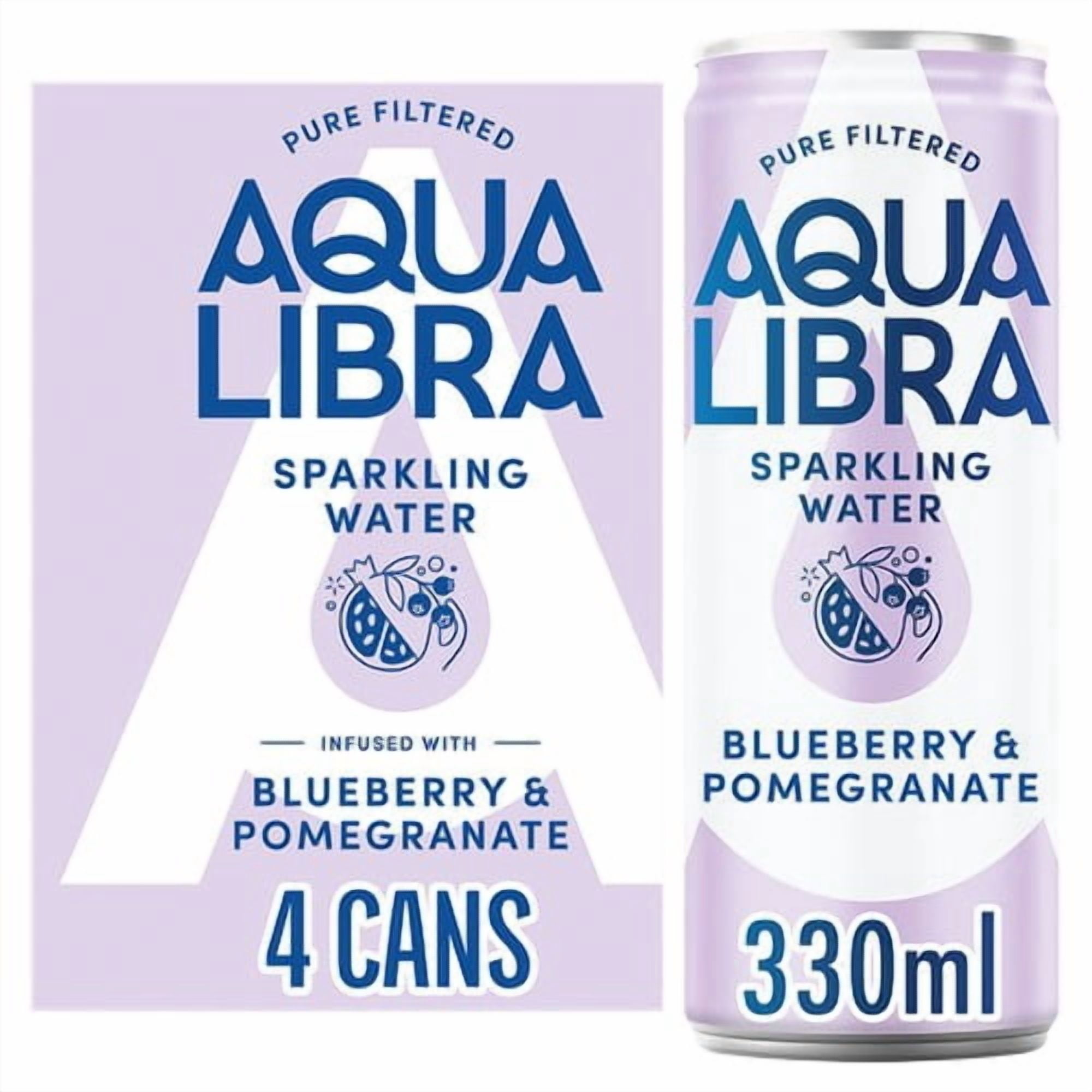Aqua Libra Blueberry & Pomegranate Infused Sparkling Water 4 x 330ml, British Import (Pack of 2)