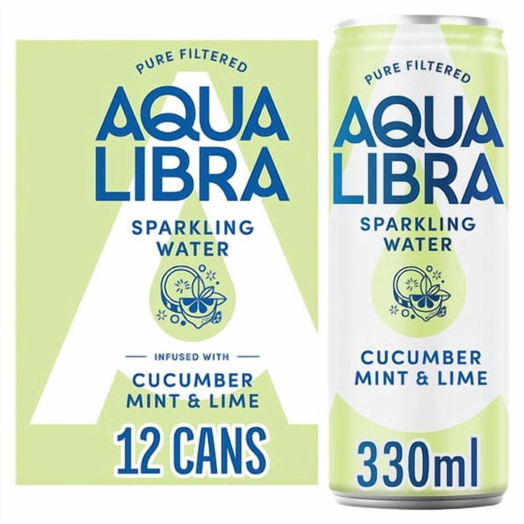 Aqua Libra Cucumber, Mint & Lime Infused Sparkling Water 12 x 330ml, British Import (Pack of 2)