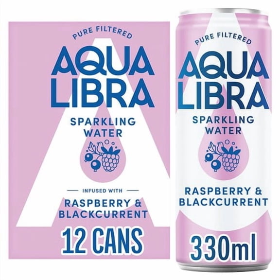Aqua Libra Raspberry and Blackcurrant Infused Sparkling Water 12 x 330ml, British Import (Pack of 2)