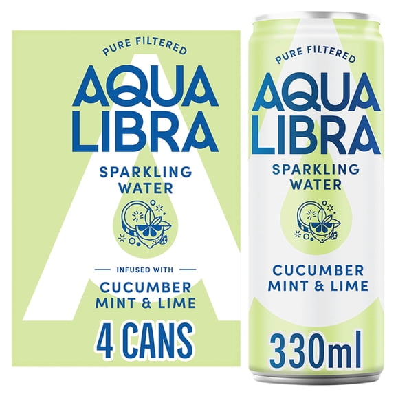Aqua Libra Sparkling Water Cucumber, Mint and Lime 4 x 330ml, Imported from Britain