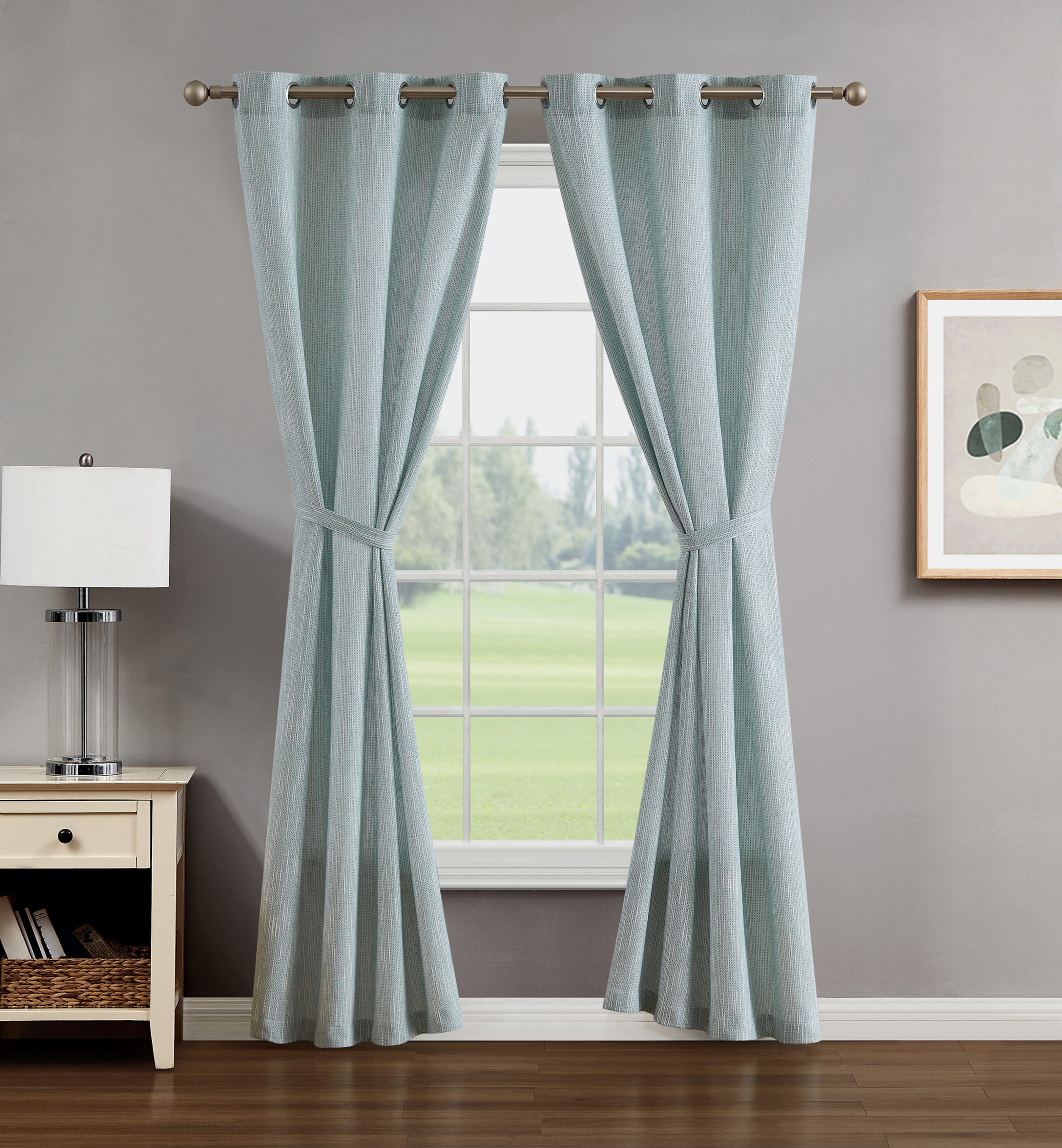 Creative Home Ideas Aqua Light Filtering Window Curtain Pair w Tiebacks ...