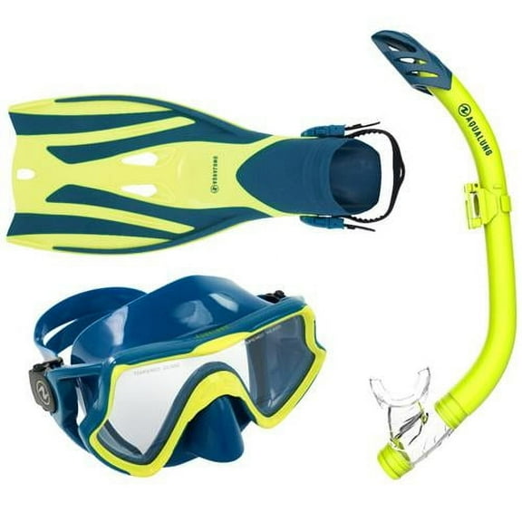 Aqua Lung Adult Trooper Mask, Snorkel/Fin Set Petrol/Yellow LG/XL