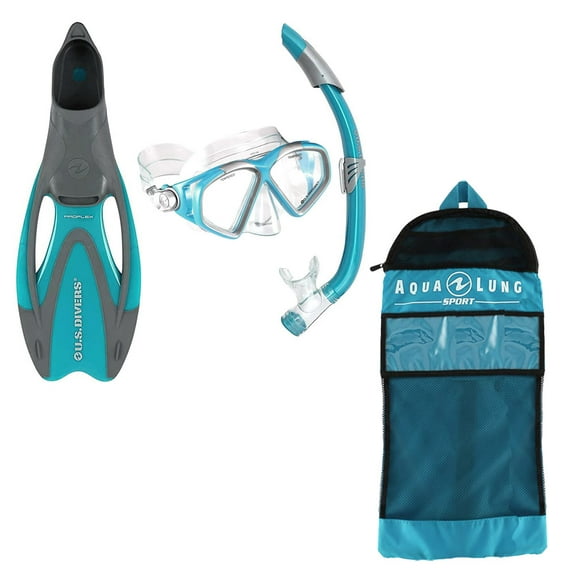 Aqua Lung Sport Adult Cozumel Mask, Sea Snorkel, Flex Fins Aqua SM