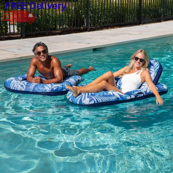 Aqua Luxury Pool Lounger 2-Pack, Adjustable Backrest Floating Pool Chairs with Cool-Weave Mesh Fabric, Recliner & Tanner Positions