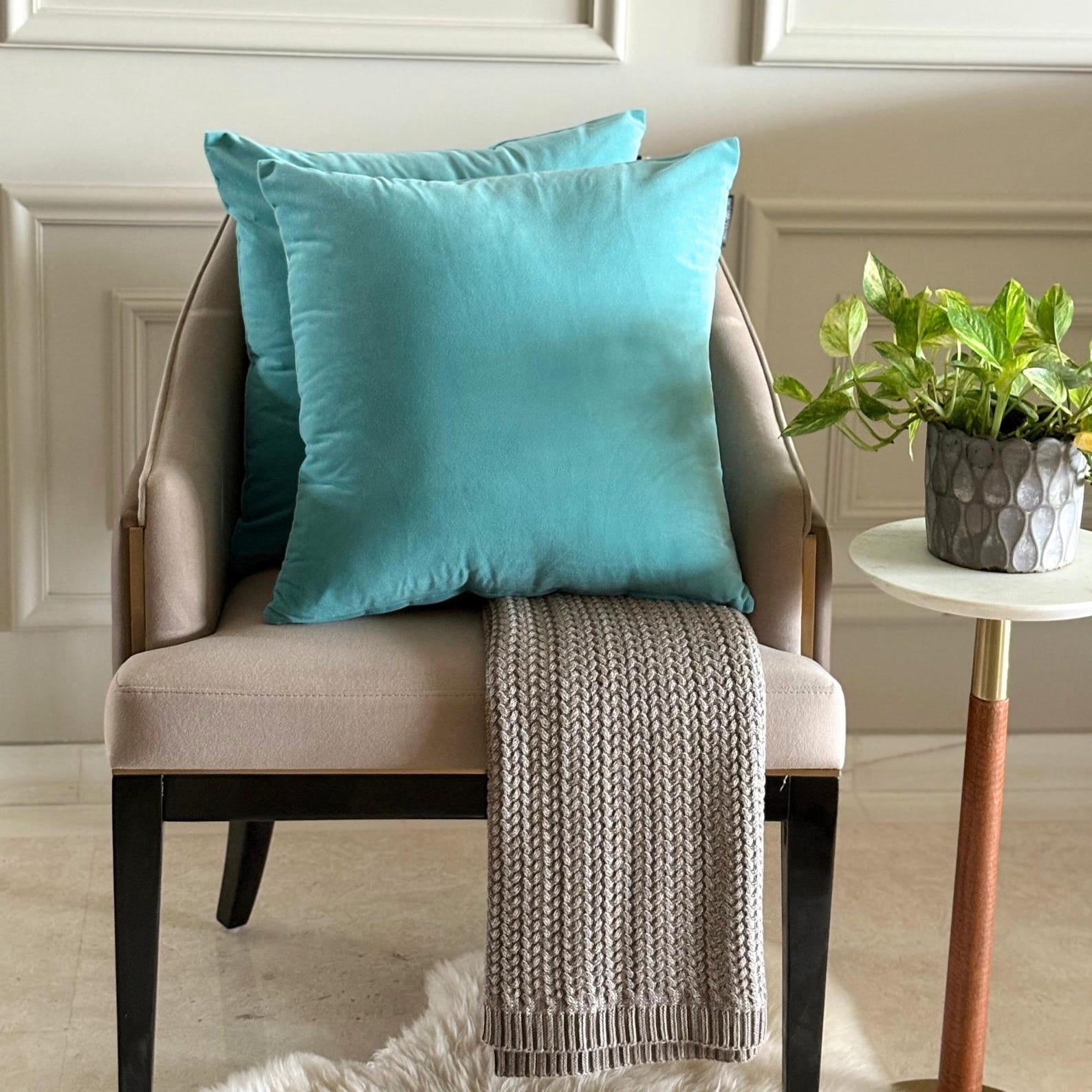 Aqua Luxury Throw Pillow Covers 18"x18" | Pack of 2 Modern Plain Velvet Cushion Cover | Solid Color Pillowcases for Couch, Sofa Bedroom & Living Room, Modern Home Décor - Aqua Velvet