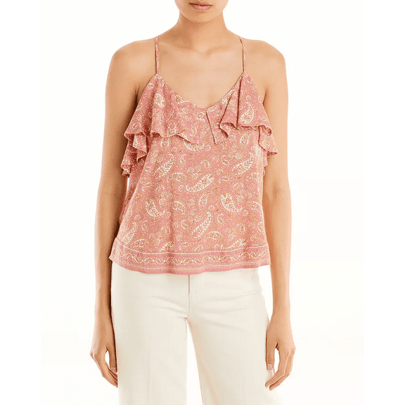 Aqua MAUVE PRINT Women's Paisley Ruffled Spaghetti Strap Camisole Top, XS