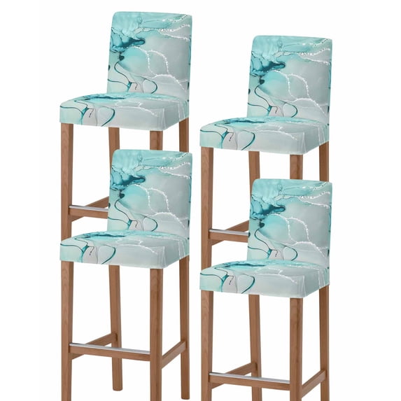 Aqua Marble Bar Stool Covers Set of 4, Modern Abstract Gradient Water Fluid Art Stretch Washable Bar Chair Covers with Backs, Removable Pub Counter Height Chair Cover for Kitchen Dining Room Cafe