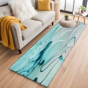 Aqua Marble Hallway Runner Rug 2'x6', Non Slip Area Rugs for Entryway, Modern Abstract Gradient Water Fluid Art Washable Low Pile Indoor Floor Carpet for Laundry Room Bedroom Kitchen Corridor