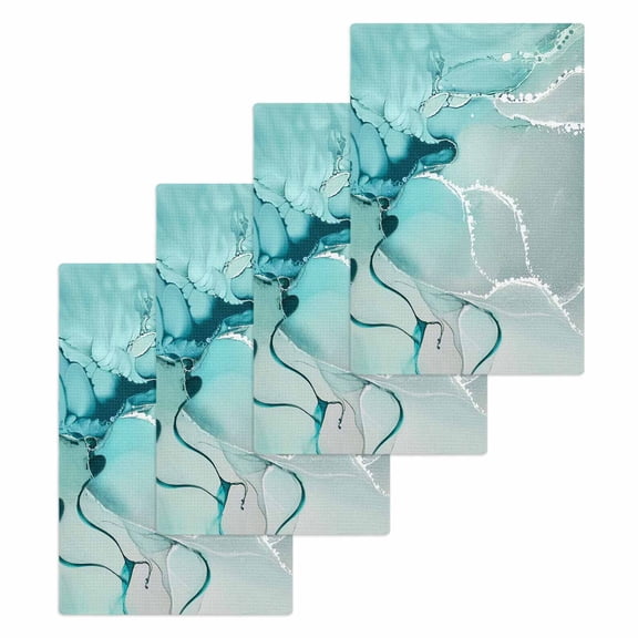 Aqua Marble Hand Towels Set,Waffle Weave Kitchen Towels 4 Pieces,Microfiber Hair Face Bath Tea Towel Absorbent Quick Drying Cleaning Dish Cloths,Modern Abstract Gradient Water Fluid Art 15.7"x23.6"