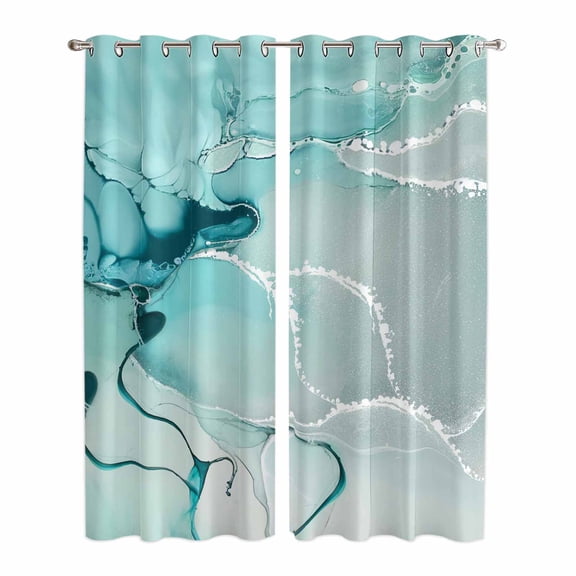 Aqua Marble Kitchen Curtains 84 Inch Length, Modern Abstract Gradient Water Fluid Art Grommet Top Bedroom Living Room Curtains, Light Filtering Cafe Curtain Drapes 2 Panels Set 84''x84''