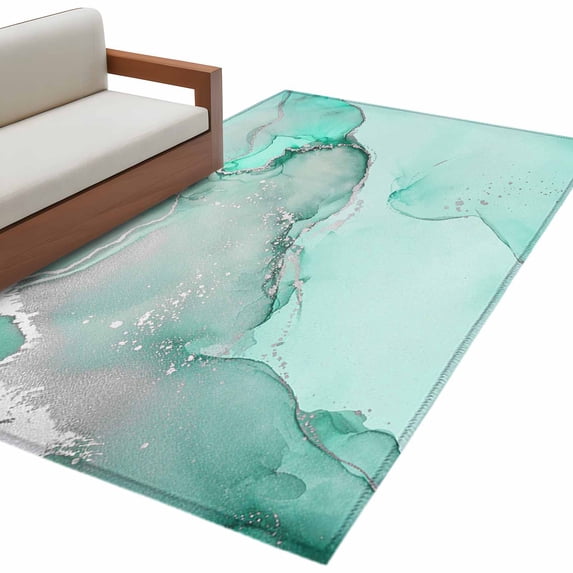 Aqua Marble Large Area Rugs for Bedroom Living Room, Soft Non Slip Carpet Bedside Rug, Modern Abstract Waves Silvery Farmhouse Rectangular Floor Cover Kitchen Accent Rug 3'x5' for Dining Room/Office