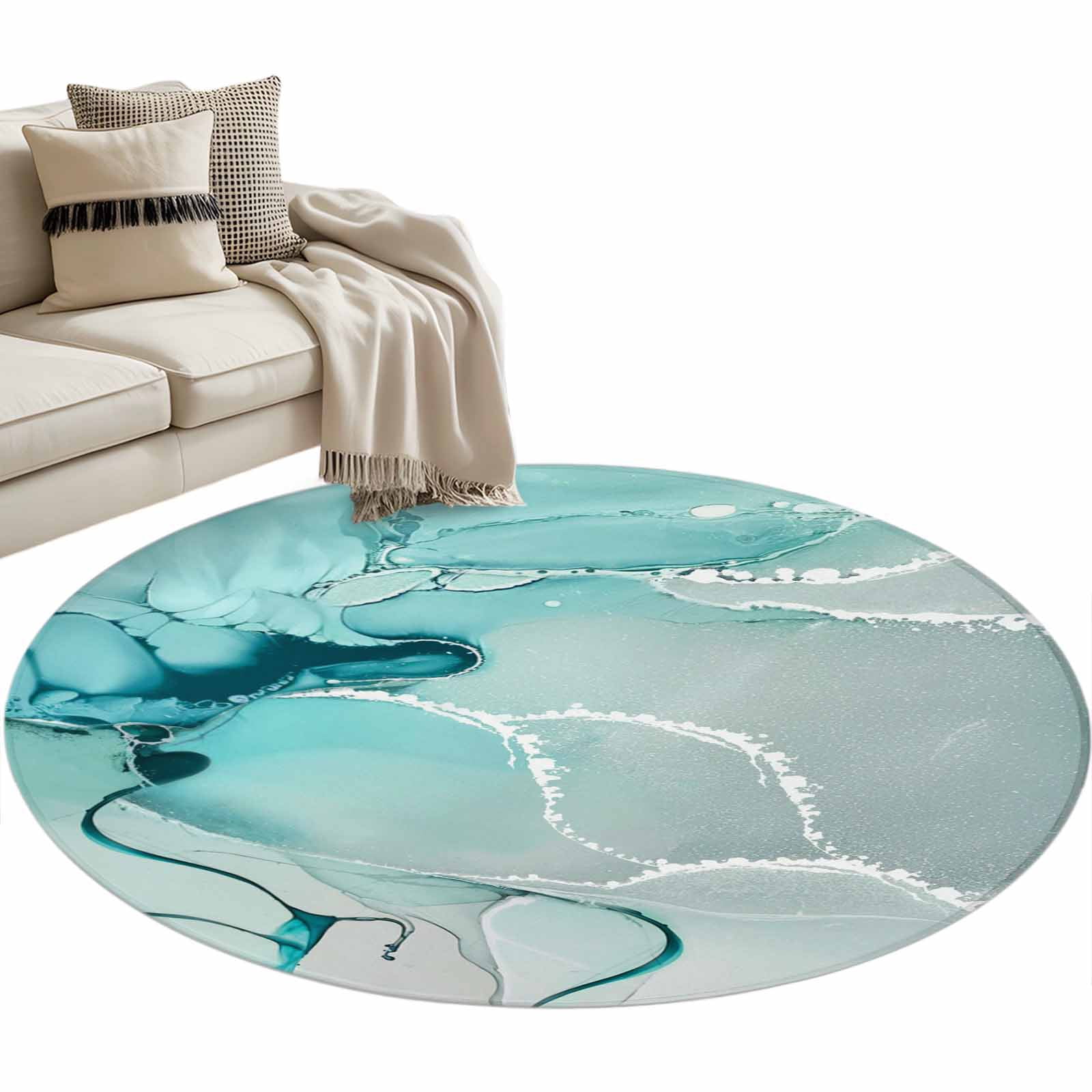 Aqua Marble Round Area Rug 4 FT, Non Slip Indoor Outdoor Rug, Modern ...