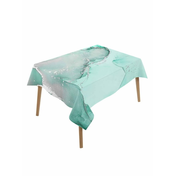 Aqua Marble Table Cloth, Modern Abstract Waves Silvery Farmhouse Waterproof Tablecloth for Rectangle Tables, Reusable Washable Fabric Table Cover for Restaurant Kitchen Dining Tables 52"x70"