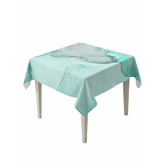 Aqua Marble Table Cloth, Modern Abstract Waves Silvery Farmhouse Waterproof Tablecloth for Square Tables, Reusable Washable Fabric Table Cover for Restaurant Kitchen Dining Tables 54"x54"