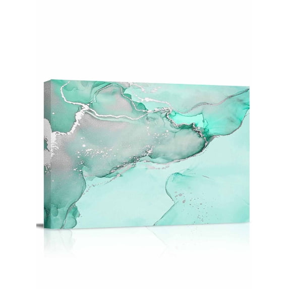 Aqua Marble Wall Art for Living Room,Canvas Picture Wall Decor for Bathroom Bedroom,Modern Abstract Waves Silvery Farmhouse Painting Artwork for Office Kitchen Hallway Dining Room Home Decor 16"x20"