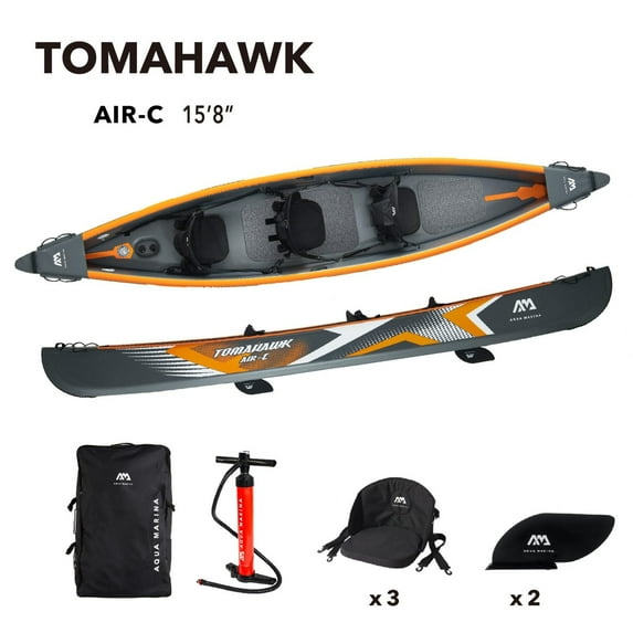 Aqua Marina HIGH PRESSURE SPEED KAYAK/CANOE - TOMAHAWK AIR-C 158 - Inflatable KAYAK Package, including Carry Bag, Fin, Pump