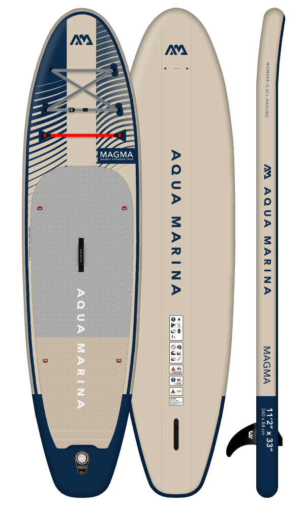 Aqua Marina Magma Advanced All-around iSUP, 3.4m/15cm, with carbon/fiberglass hybrid PASTEL paddle and coil leash, Earth Wave