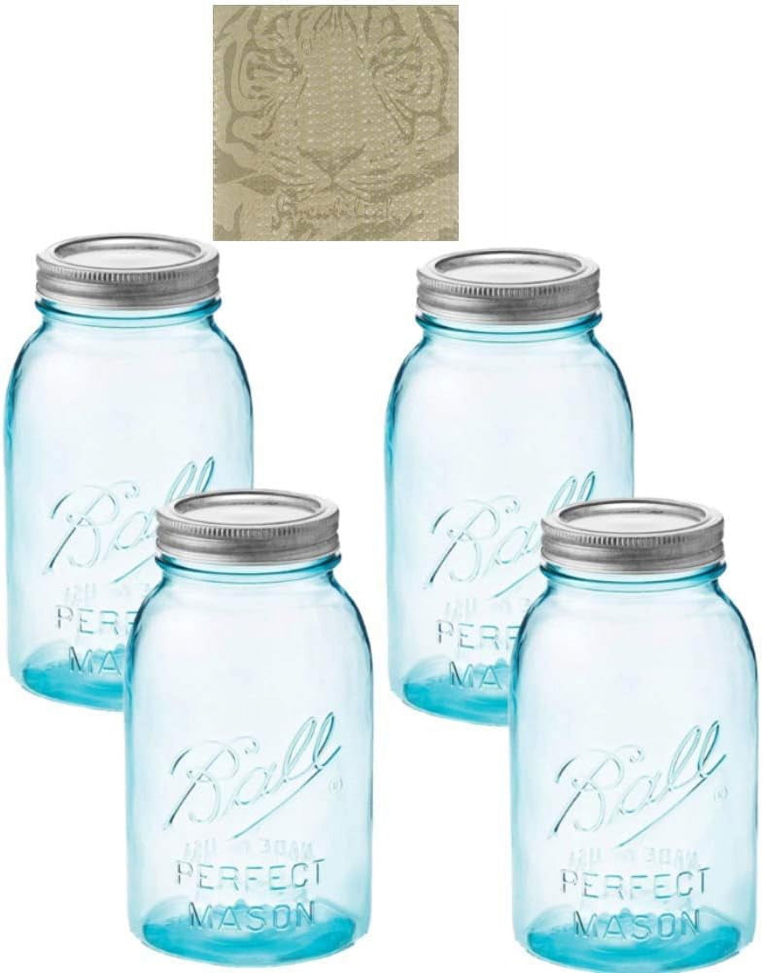 Aqua Mason Jar 32 Oz Regular Mouth Set Of 4 Colored Glass Blue