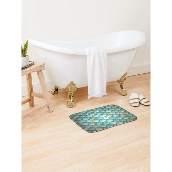 Aqua Mermaid Scale Pattern Doormat | Non-Slip Entryway Mat, 2 Sizes