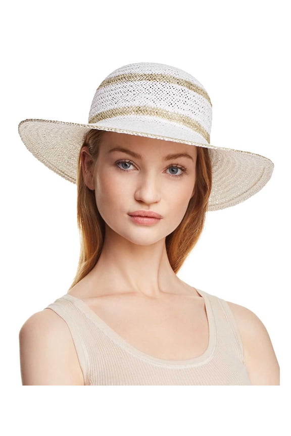 Metallic Striped Floppy Sun Hat (White)