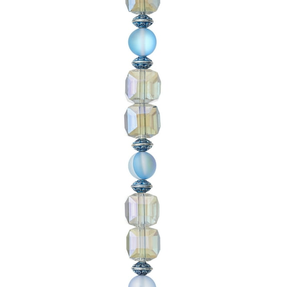 Aqua Mixed Glass Round & Cube Beads by Bead Landing