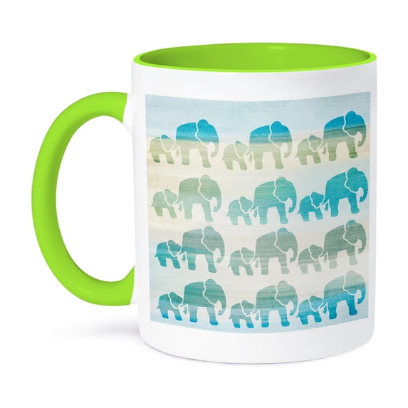 3dRose, Aqua Mom and Baby Elephants animals, 15oz Two-Tone Green Mug