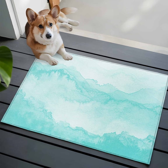 Aqua Mountain Gradient 2x3 Area Rugs for Living Room, Watercolor Texture Abstract Art Non Slip Floor Mat Washable Low-Profile Indoor Carpet for Bedroom, Dining Room, Bathroom
