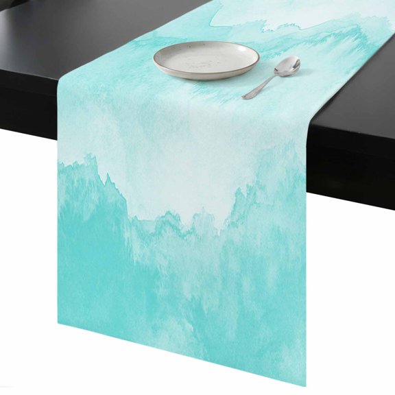 Aqua Mountain Gradient Table Runner 13x60 Inch Watercolor Texture Abstract Art Table Runner Non-Slip Dresser Scarves for Holiday Decorations, Party, Dinner and Gatherings, 1 Pack