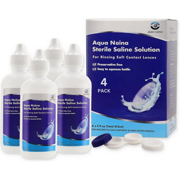 Oculus Curae Aqua Naina Saline Solution  Preservative-Free Sterile Rinse for Soft, Hard & Gas Permeable Contact Lenses  Unisol 4 Alternative  Travel-Friendly  4x 4 fl oz Bottles