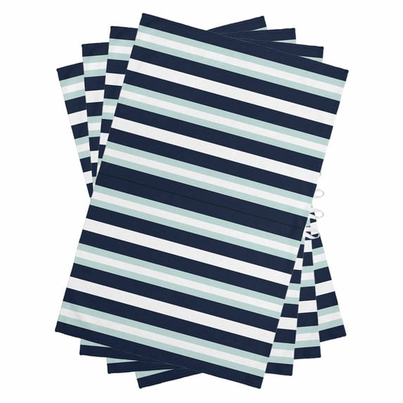 Aqua Navy Blue Striped Kitchen Towels Set of 4, Water Absorbent Dish Towel, Modern Abstract Lines Geometric Decorative Hand Towels - Quick Drying Cloth for Cooking Baking, 18x28 Inch