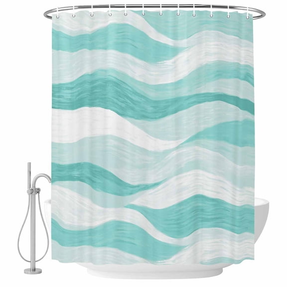 Aqua Ocean Waves Shower Curtain for Bathroom, Abstract Modern Ombre Stripes Waterproof Cloth Fabric Bathroom Accessories Set with 12 Rust Proof Plastic Hooks, 72"x72"