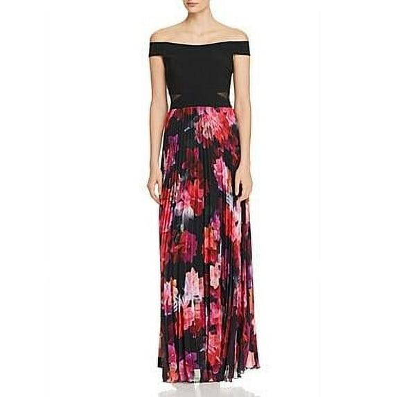 Aqua Off-the-Shoulder Pleated Chiffon Gown - Size 2