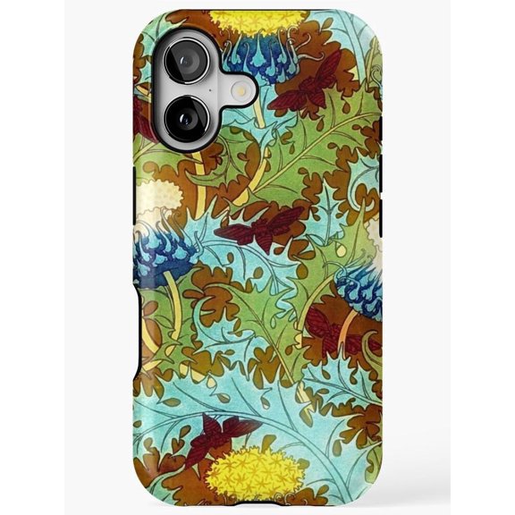 Aqua, Olive and Burgundy Scrolling Floral Tough Case for Apple iPhone, Polycarbonate Shell with TPU Liner