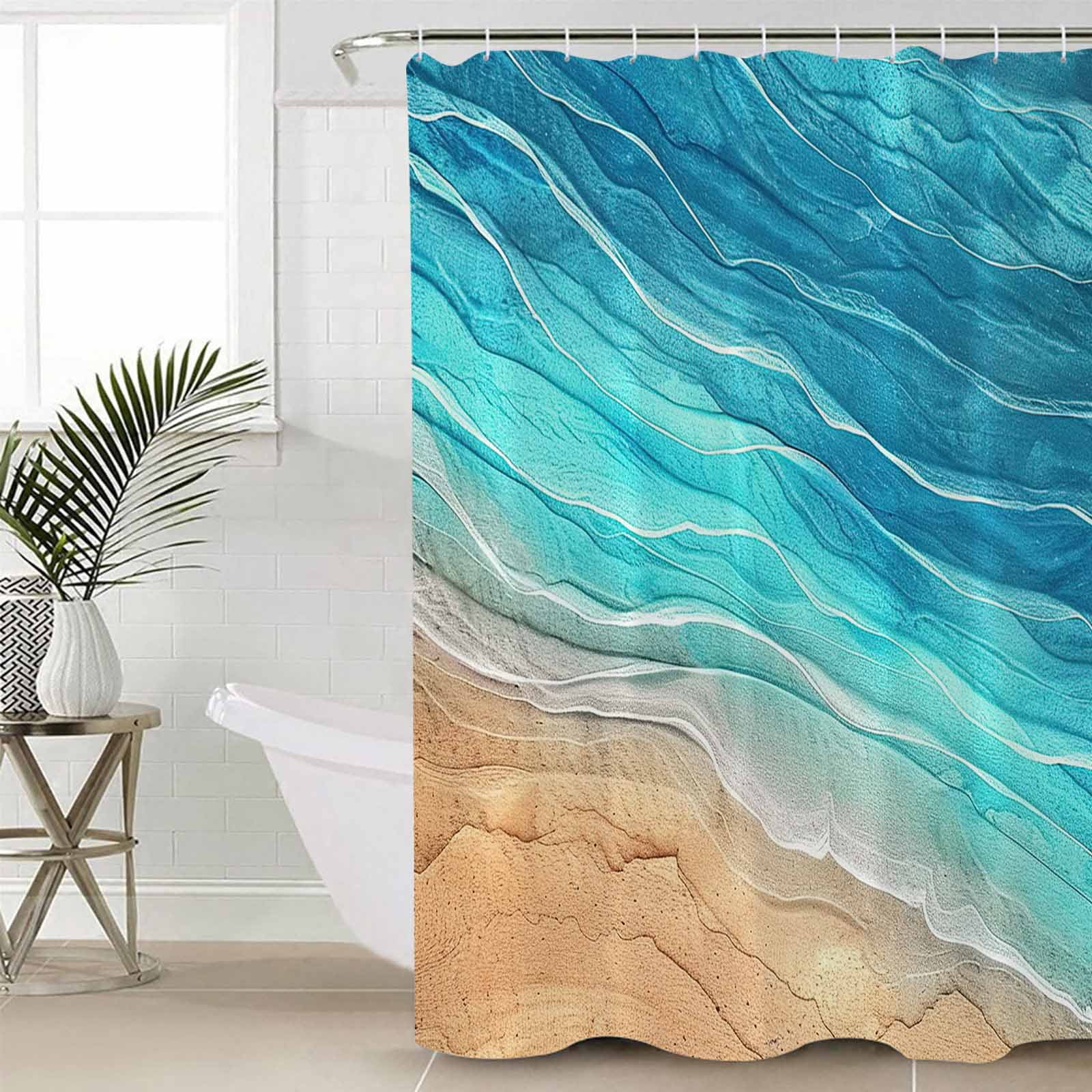 Aqua Ombre Coastal Bathroom Curtain 72 Inch Shower Stall Curtain with ...