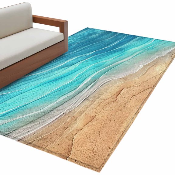 Aqua Ombre Coastal Large Area Rugs for Bedroom Living Room, Soft Non Slip Carpet Bedside Rug, Summer Nautical Beach Ocean Seaside Rectangular Floor Cover Kitchen Accent Rug 4'x6' for Office