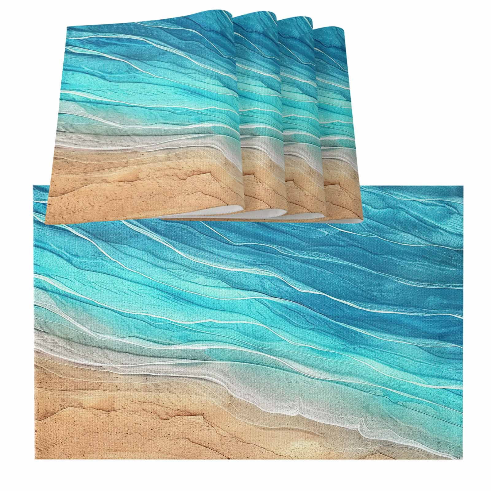 Aqua Ombre Coastal Summer Nautical Beach Ocean Seaside Burlap Kitchen ...