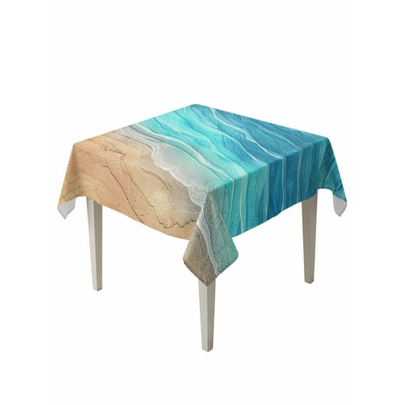 Aqua Ombre Coastal Table Cloth, Summer Nautical Beach Ocean Seaside Waterproof Tablecloth for Square Tables, Reusable Washable Fabric Table Cover for Restaurant Kitchen Dining Tables 60"x60"