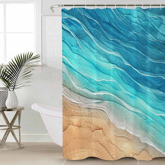 Aqua Ombre Coastal Waterproof Fabric Shower Curtain, Summer Nautical Beach Ocean Seaside Shower Curtain for Bathroom Curtains Bathtubs Hotel Washable Shower Curtains with 12 Hooks Small 36x72in