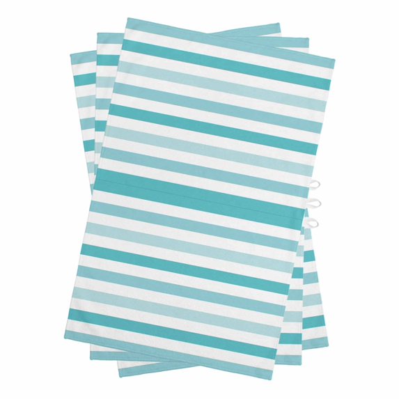 Aqua Ombre Grey Striped Kitchen Towels Set of 3, Water Absorbent Dish Towel, Farmhouse Stripe Modern Decorative Hand Towels - Quick Drying Cloth for Cooking Baking, 18x28 Inch