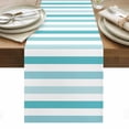 thumbnail image 1 of Aqua Ombre Grey Striped Table Runner - 120 Inch Long, Kitchen Dining Table Runner Dresser Scarves, Farmhouse Stripe Modern Farmhouse Decor for Coffee Tables Wedding Party Banquet, 1 of 8