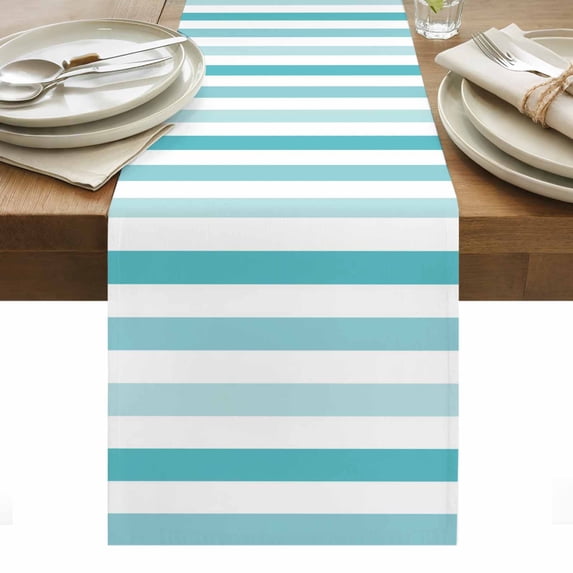 Aqua Ombre Grey Striped Table Runner - 120 Inch Long, Kitchen Dining Table Runner Dresser Scarves, Farmhouse Stripe Modern Farmhouse Decor for Coffee Tables Wedding Party Banquet