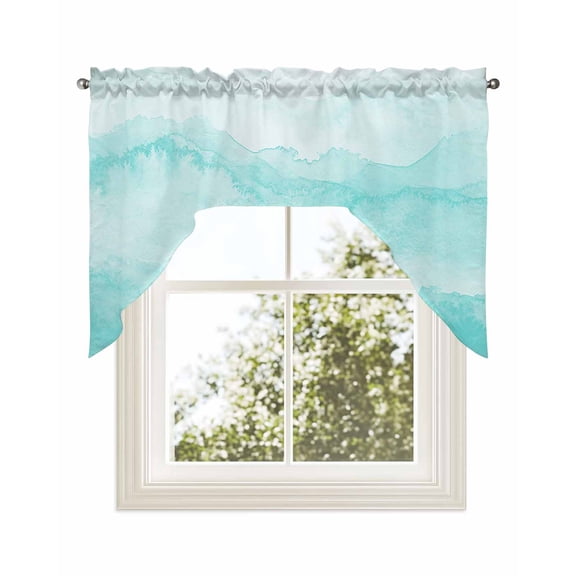 Aqua Ombre Mountain Kitchen Curtains Swag Valance for Windows/Bathroom/Cafe, Nature Abstract Art Marble Gradient Rod Pocket Drape Panel Swag Curtains Valance for Bedroom/Living Room 56"x36"