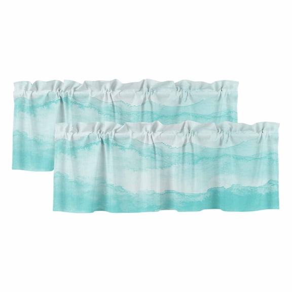 Aqua Ombre Mountain Valances for Windows, Decorative Rod Pocket Window Valance Curtains, Nature Abstract Art Marble Gradient Short Curtain Drapes for Kitchen/Living Room, 2 Panels, 54" W x 18" L
