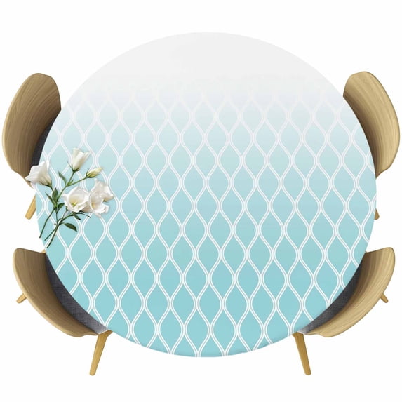 Aqua Ombre Stripe Round Tablecloth, Fitted Table Cover with Elastic for 45"-54" Round Tables, Modern Abstract Art Gradient Striped Table Cloth Outdoor Indoor Dinning Party Waterproof Tablecloths