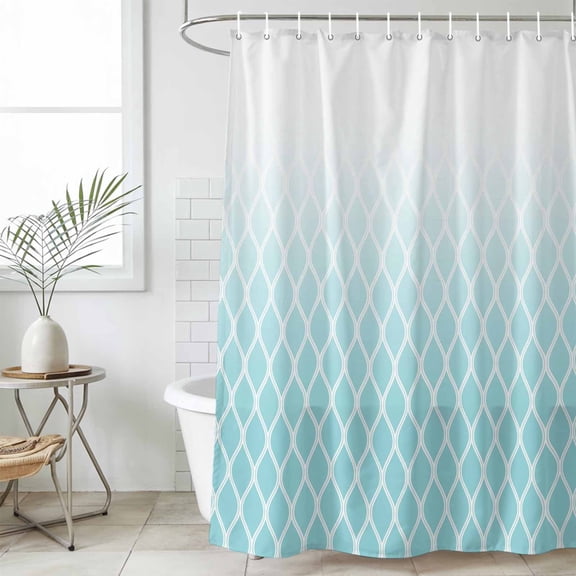 Aqua Ombre Stripe Standard Shower Curtain Set, Waterproof Shower Curtains for Bathroom, Modern Abstract Art Gradient Striped Washable Fabric Cloth Bath Curtain for Bathtub with Hooks 72x72 Inches