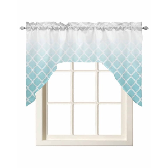 Aqua Ombre Stripe Swag Curtains for Kitchen Modern Abstract Art Gradient Striped Valances for Windows Rod Pocket Small Window Treatment Short Topper for Cafe Bedroom Bathroom Decor 56x36 Inch